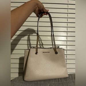 Michael Kors Beige Tote with Gold Accents
